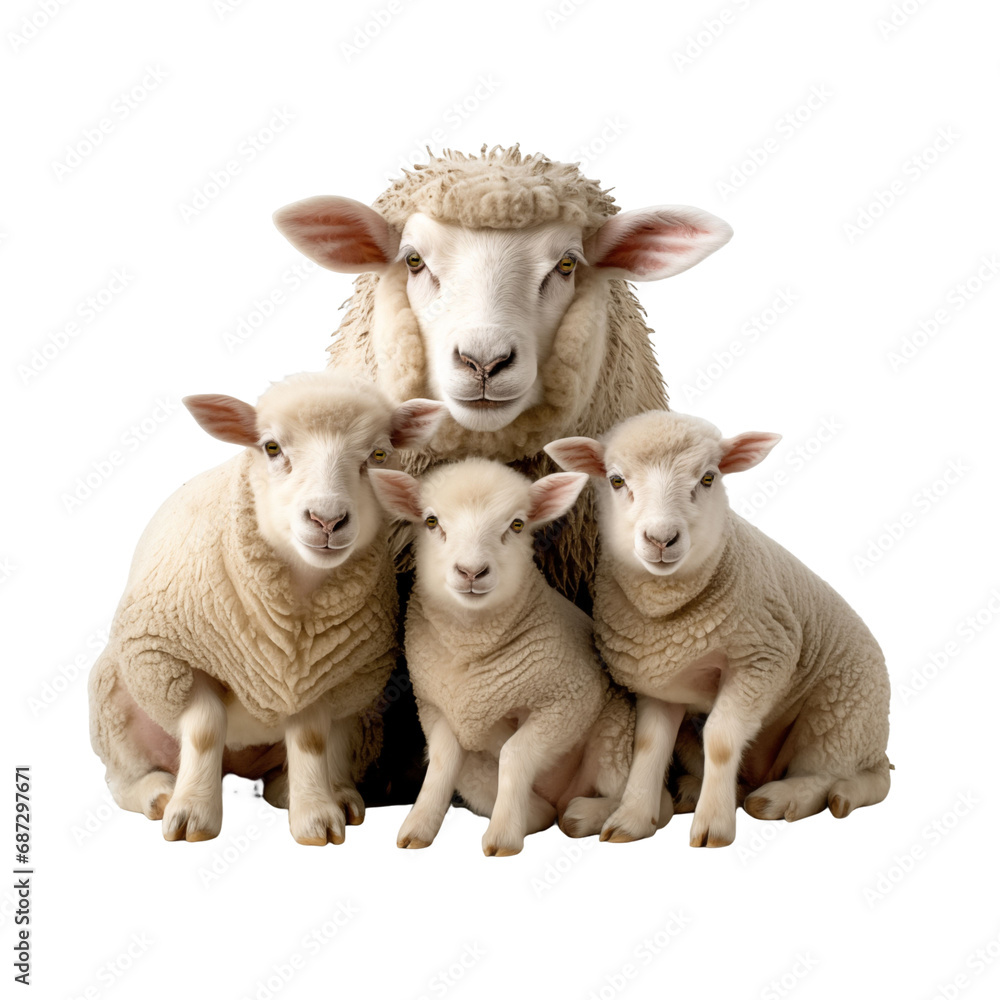 Family of sheep and lambs - obrazy, fototapety, plakaty 