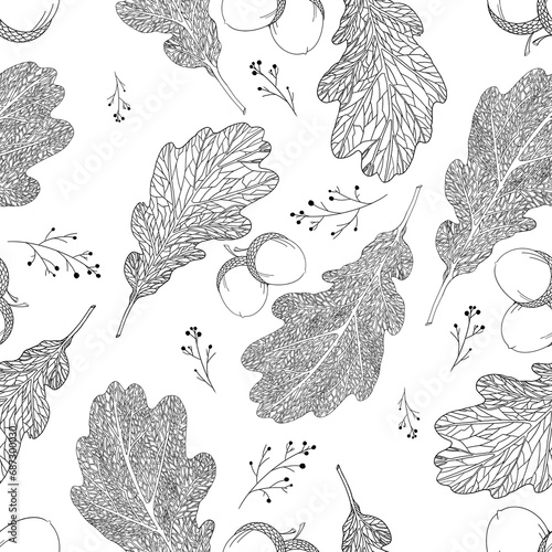 seamless pattern with leaves oak acorn 