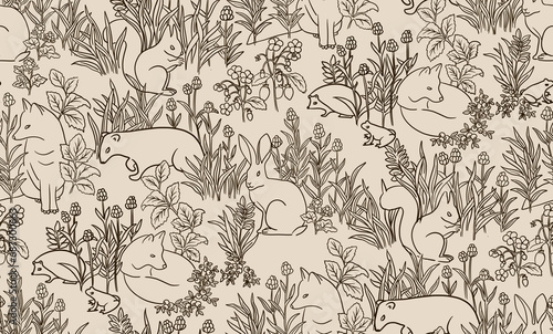 seamless pattern with flowers and animals