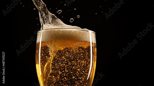 Beer pours into mug glass from bottle wallpaper background