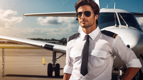 Man professional pilot airport officer wallpaper background © Irina