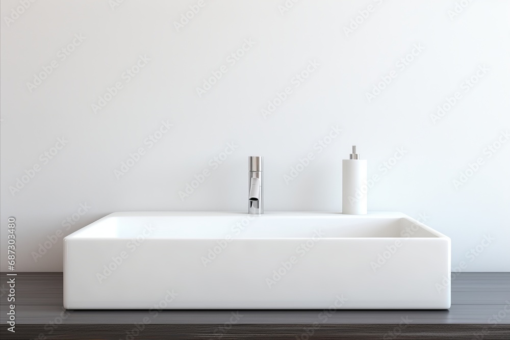 Modern Bathroom with White Square Vessel Sink and Chrome Faucet for Sleek Minimalist Interior Design Modern Bathroom with White Square Vessel Sink and Chrome Faucet for Sleek Minimalist Interior Design