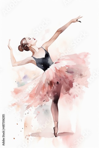 Ballet dancers gracefully perform a dance, showcasing exquisite movements and poise. Beauty, precision, and artistry of ballet as the dancers express themselves through the fluidity of motion. photo