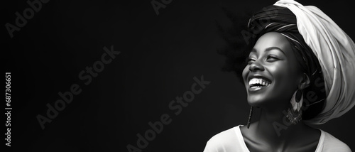 Beautiful african woman in headscarf on black background