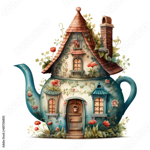 Watercolor Teapot House Clipart