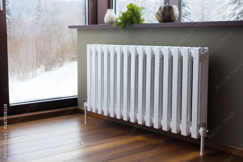 custom made wallpaper toronto digitalWhite heating radiator by the window with a winter landscape