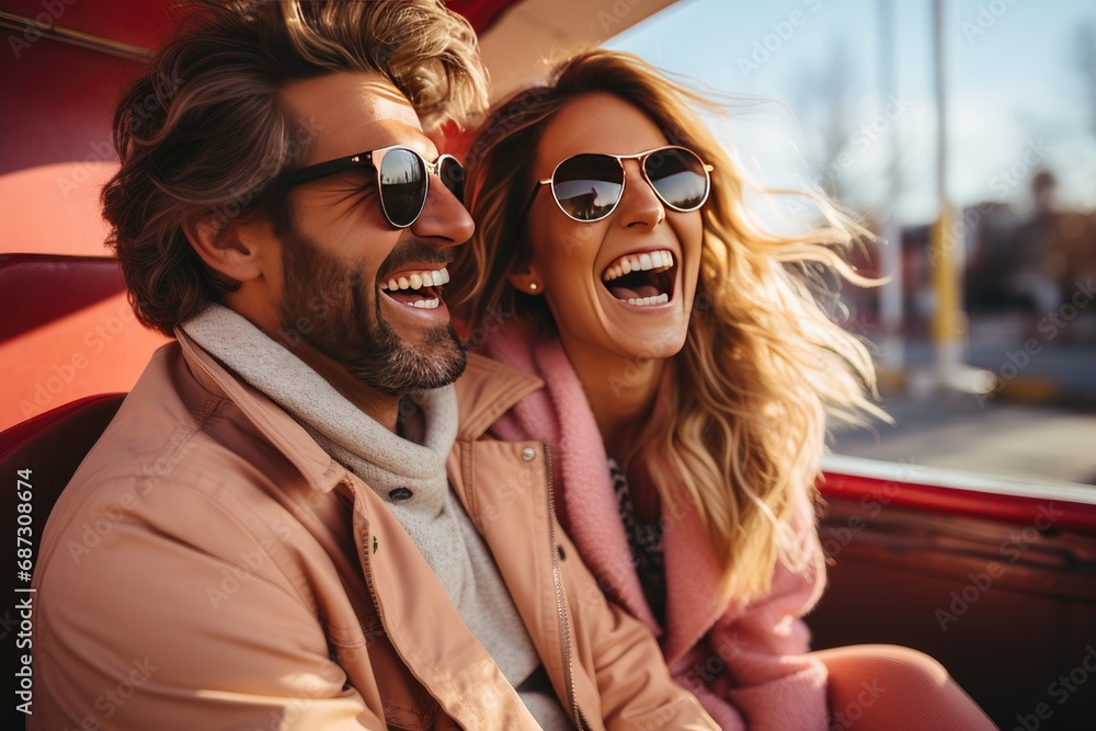 Enthusiastic Valentine's Day Walk: Joyful Couple Goes On An Amusement Park Adventure