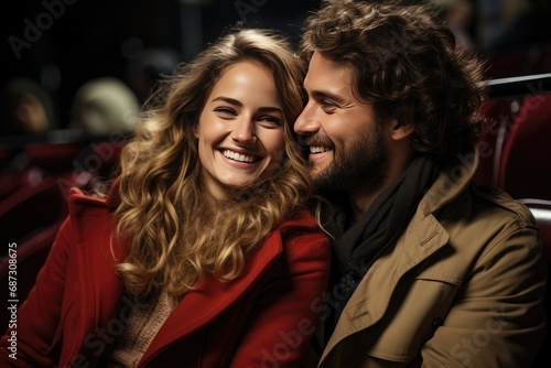 Quality Time: Couple Smiling and Watching Movie on Romantic Date