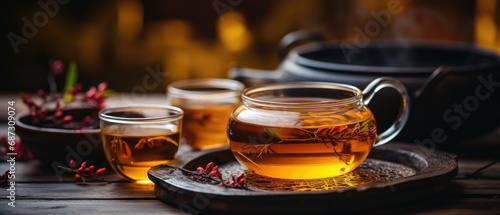 The Magic of the Tea Ceremony: Wooden Tray with Glass Teapot and Mug