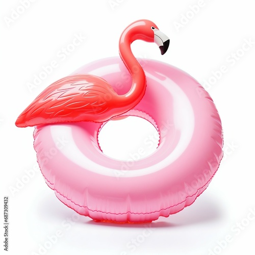 Pink Flamingo Pool Float on Water. Generative ai