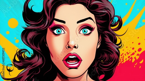 Surprised Woman in Pop Art Style. Generative ai