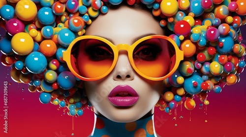 Vibrant Pop Art Portrait with Colorful Bubbles. Generative ai © Scrudje