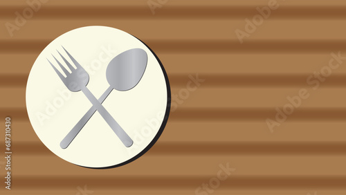 spoon and fork on plate in Wooden background