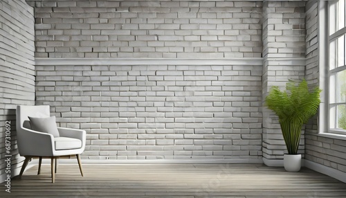 photorealistic an interior with a white brick wall useful for photo manipulations or zoom backgrounds photo