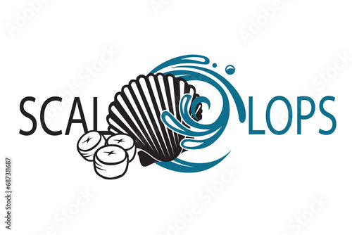 label of fresh scallop shell isolated on light background