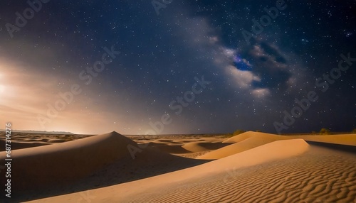 scenic view of sandy desert under starry sky in night banner design