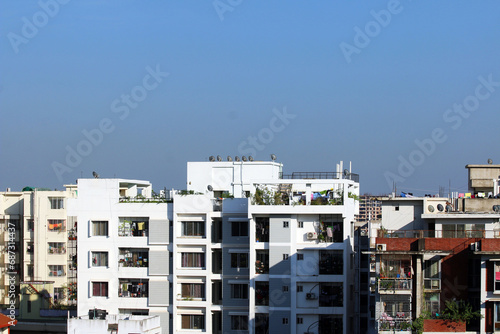 Modern urban waterfront city aerial view. Drone point of view.