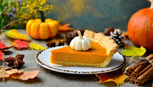 slice of pumpkin pie on background