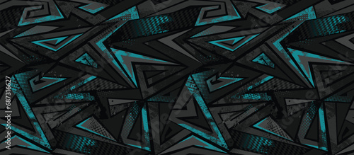 Abstract geometric seamless pattern with curved lines, arrows, stripes, triangles, dots. Grungy geometrical Urban background for sport textile, wrapping paper.