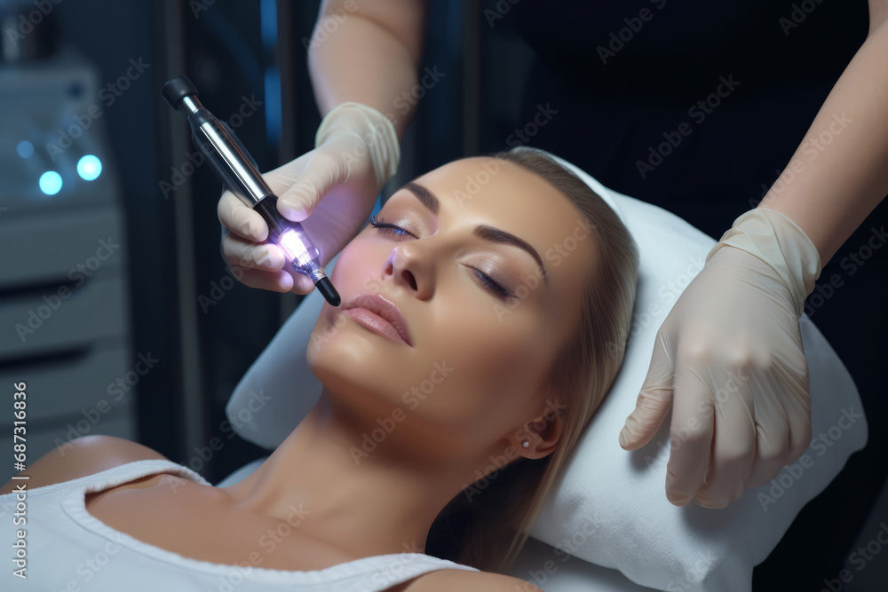 Female sensual lips, lip enlargement treatment. Modern syringe near women's mouth, injections to increase the shape of lips.generative ai Female sensual lips, lip enlargement treatment. Modern syringe near women's mouth, injections to increase the shape of lips.generative ai