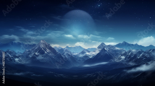 Mountain Range Under Starry Night Sky Background