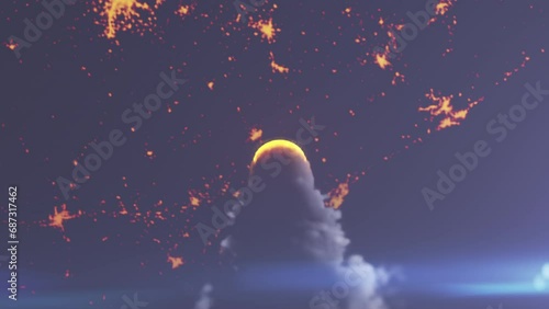 Burning Asteroid heading Earth at night 
Cinematic view of Meteor burning close to impact earth, 2023
 photo