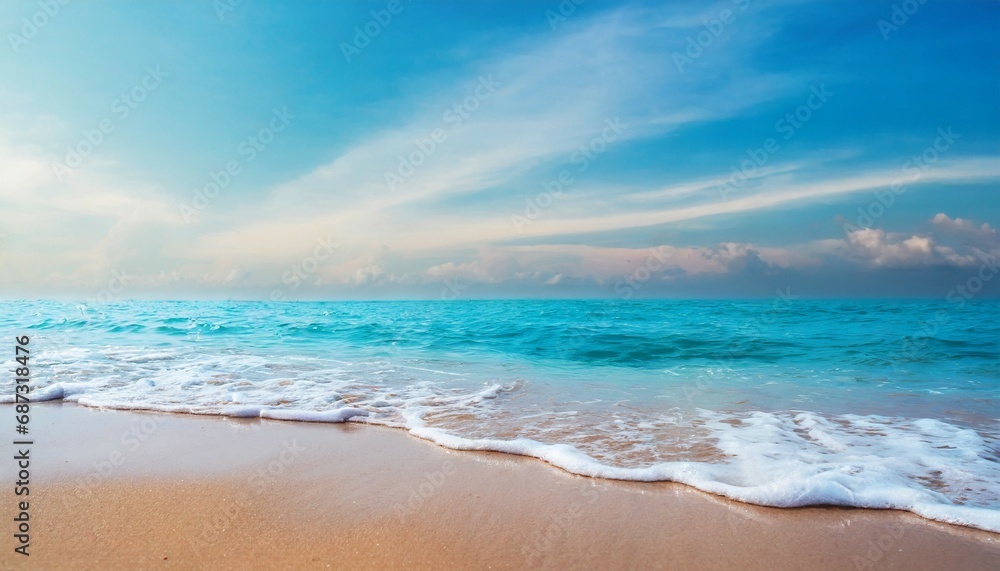 sea beach and soft wave of blue ocean summer day and sandy beach background