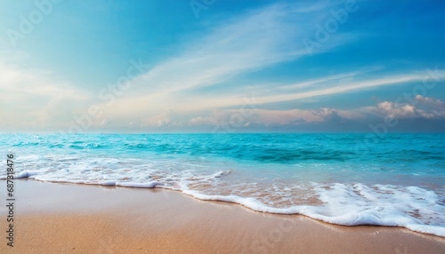 sea beach and soft wave of blue ocean summer day and sandy beach background