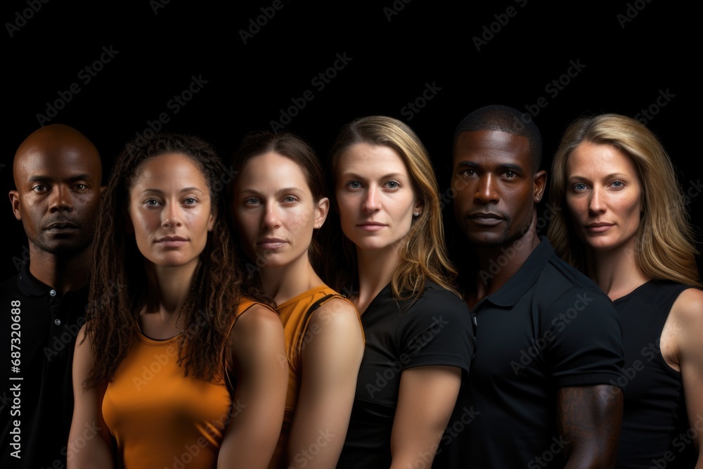 Obraz premium A vibrant tableau unfolds as people from diverse nationalities gather, representing a harmonious blend of cultures, backgrounds, and ethnicities, celebrating the beauty of multiculturalism and unity.