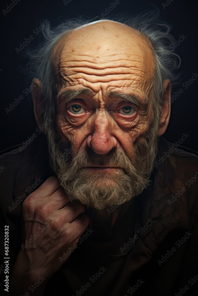 Portrait of an old wrinkled man, grandfather, with melancholic face Portrait of an old wrinkled man, grandfather, with melancholic face