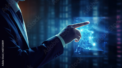 Businessman hand using laptop computer with data host server storage icon for information exchange and transfer concept