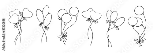Set of linear sketches of balloons.Vector graphics.