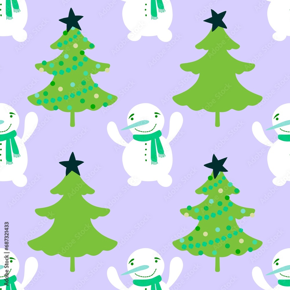Cartoon winter ice seamless snowman and snowflakes pattern for Christmas tree and packaging and new year Cartoon winter ice seamless snowman and snowflakes pattern for Christmas tree and packaging and new year