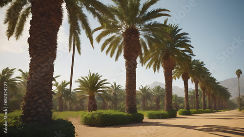 palm trees in the park,subtle rustle of palm leaves, adding to the tranquil atmosphere © Muhammad