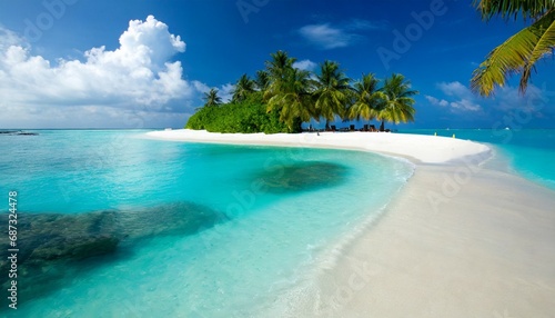 tropical maldives island with white sandy beach and sea © Irene