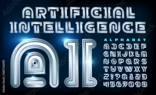 Although created with traditional vector techniques, this is an AI or artificial intelligence-themed alphabet with a high tech look