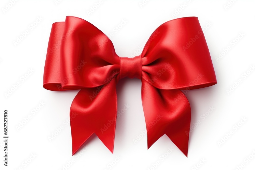 Bright red ribbon with a bow for festive gift decoration, isolated on white