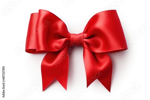 Bright red ribbon with a bow for festive gift decoration, isolated on white