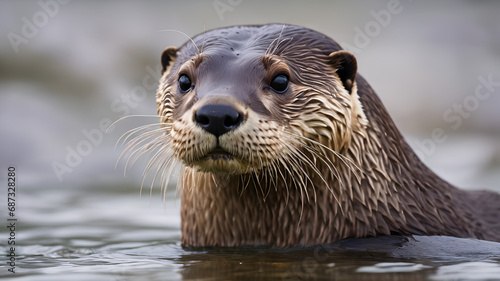 An Otter Is Swimming With Its Face Open For The Camera Background   © Muhammad