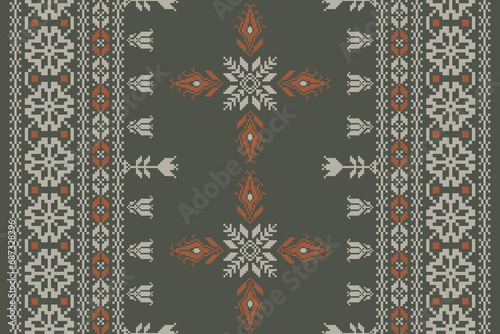 Abstract ethnic pixel border pattern flower. Aztec fabric boho mandalas India sari border design textile wallpaper. Tribal native motif African American saree borders Saree embroidery vector 