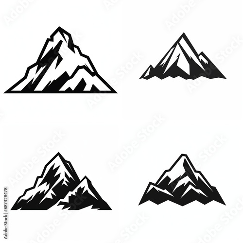 Mountain logo, thick black and white outline style,2d icon style, simple design, white background
