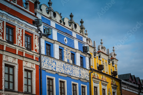 Colorful tenement houses in the center of the city of Zamość.