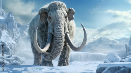 Mammoth walking in the north pole photo