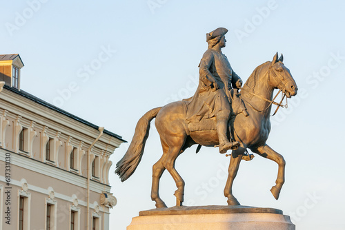 Russia. St. Petersburg  Strelna. Equestrian monument to Peter the Great in front of the Konstantinovsky Palace.