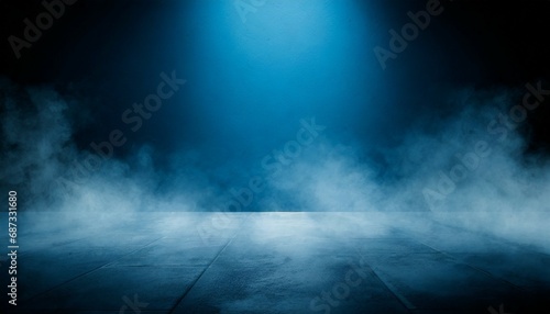 the concrete floor and studio room with smoke float up the interior texture for display products dark street asphalt abstract dark blue background