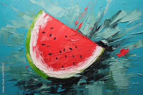 palette knife textured painting watermelon illustration Sliced watermelon Close-up of fresh slices of red watermelon