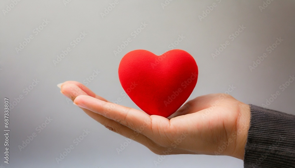 charity love and health concept close up of hand holding red heart over white background