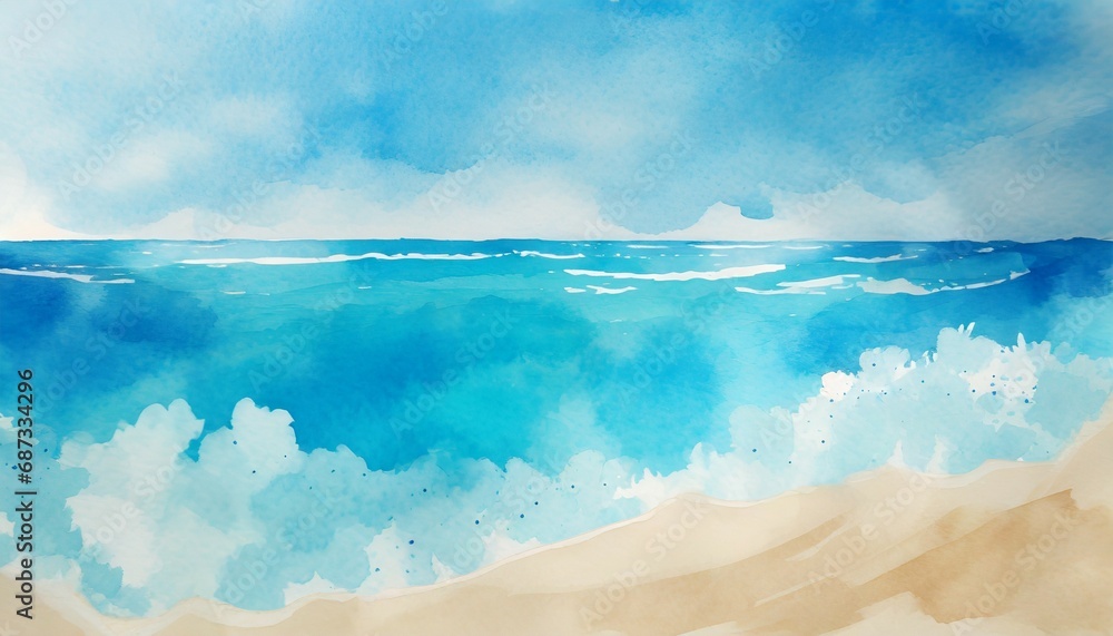abstract watercolor blue ocean and sand beach for textures fresh cheerful and relaxing summer concept positive and healthy tones to background or wallpaper generative ai