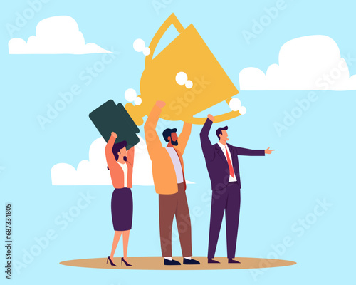 Teamwork to success together, employee career path or partnership support to help business growing, team collaboration or mentor and training concept