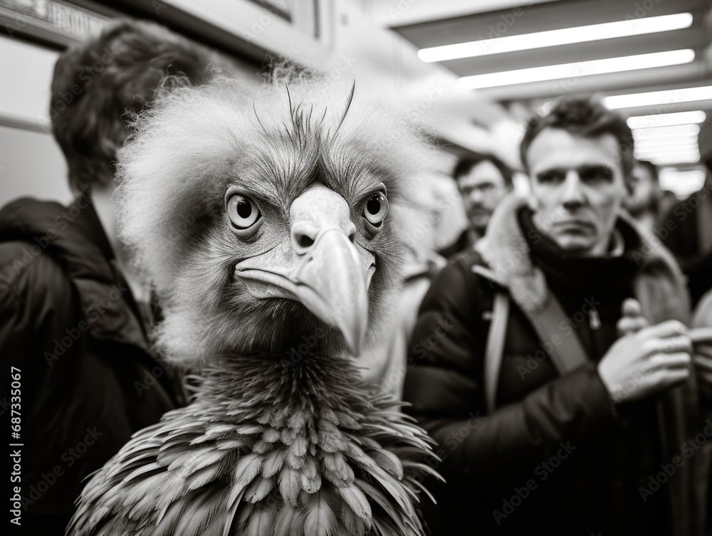 People in front of an eagle in the metro train at morning commute.